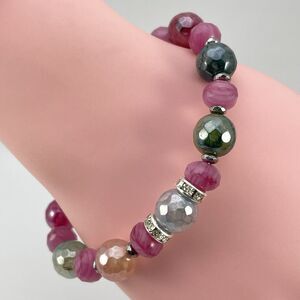 Rainbow Plated Quartz Agate Hematite Stone Beaded Bracelet Artisan Boho New